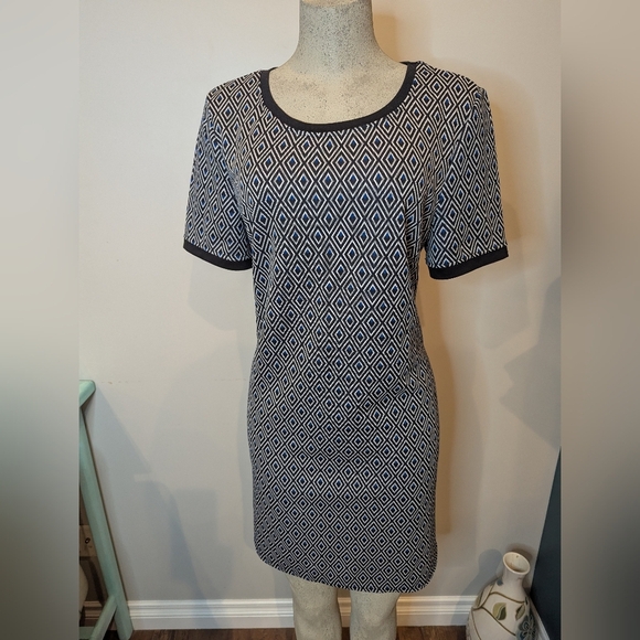 Long Tall Sally Shift Dress Short Sleeve Diamond Jacquard US 14 - Picture 1 of 17